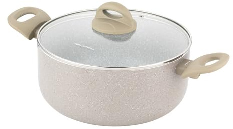 FLORINA Aluminiumtopf ISLA 4,1L I 24 cm I Aluminium Kochtopf mit Antihaftbeschichtung | Schnelles und gleichmäßiges Erhitzen | Soft-Touch-Griffe | Ästhetisches Design, Beige