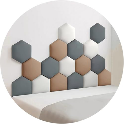 Wzmazingly Anti-Kollision Polsterpaneel 3cm Dick Schälen und Kleben Hexagon Wandkissen Wandpolsterung Kratzfest Stoff Kopfteil Schlafzimmer Wanddekoration(Dark Gray,150x87cm)