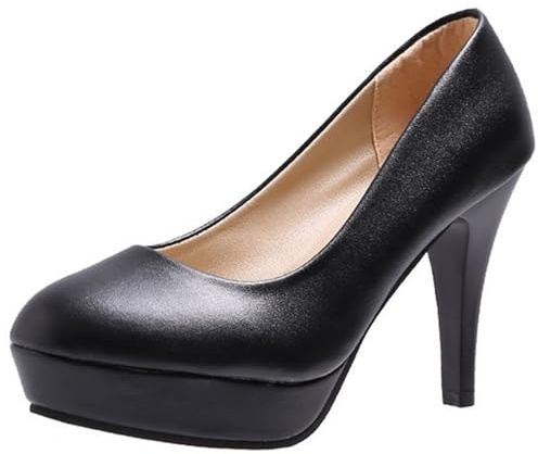 Mujer 3.93IN Slip On Tacón de Aguja Tacón alto Clásico Señoras Sin Espalda Bombas Punta Afilada Charol Vestido Zapatos Cómodo Plataforma Bajo Vestido Sandalias para Trabajo(Matte black,39 EU)