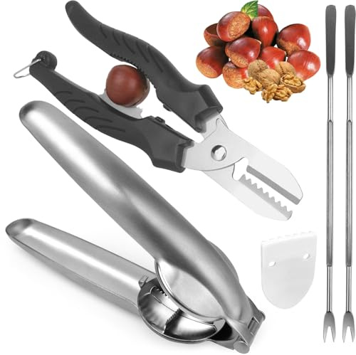 Anwenk Chestnut Cutter Tool Set 2Pack Chestnut Open Clip Chestnut Cracker Peeler Nut Cracker Pecan Walnut Plier Opener 304 Stainless Steel Kitchen Tools with 2 Picks