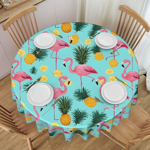 UENFFKDAP Runde Tischdecke mit Flamingo-Druck, wasserdicht, waschbar und wiederverwendbar, für Restaurants, Partys, drinnen und draußen, 152 cm