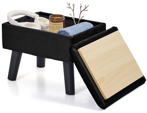 BRIAN & DANY Fußhocker Ottomane mit Stauraum, Samt Rechteck Aufbewahrung Ottomane, Fußhocker mit Beinen Sofa Fußstütze für Wohnzimmer Eingangsbereich Büro, Schwarz