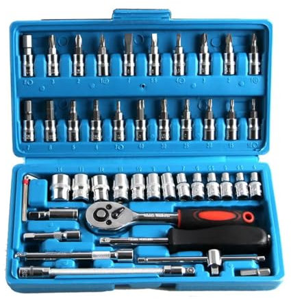 Kit de carraca Juego de 46 Uds de enchufes, herramienta de reparación de automóviles, llave de trinquete, juego de llaves de trinquete, llave inglesa, Kit de herramientas metalúrgicas profesionales(C1