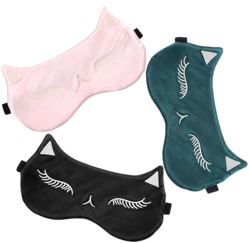 3-pack lyxig sovmask set – silke satin kattöga design ögonmask för kvinnor och barn | justerbar mörkläggning sovmask, sömnhjälp för resor