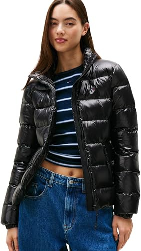 Tommy Jeans Donna Piumino Slim Zip Print Down Impermeabile, Nero (Black), M