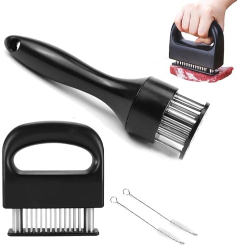 2 Pcs Fleischzartmacher(Rechteckigen Und Rund)Mit 2 Reinigungsbürsten,Edelstahl Steaker Fleischzartmacher,48 Klingen Und 21 Klingen,Abnehmbare Steaker Fleischklopfer Für Rind Hühner Schweinefleisch