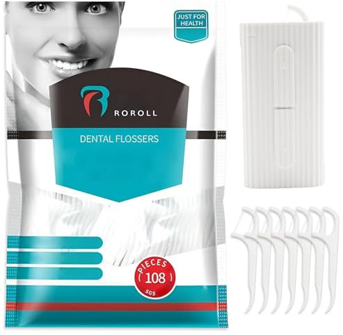 Filo interdentale con custodia automatica (verde), 108 bastoncini Filo interdentale, detergente interdentale, cura efficace dei denti