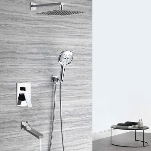 Ducha termostática, cabezal de ducha, mezclador de ducha empotrado, 3 funciones, kit de ducha de lluvia, 30 x 30 cm, grifos mezcladores de ducha empotrados, ducha cromada de pared.