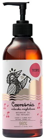 YOPE Naturlig duschgel | Körsbär och mandelmjölk | Fuktgivande och närande | Söt krämig doft | Vegan | Cruelty Free | Dermatologiskt testad | 400 ml