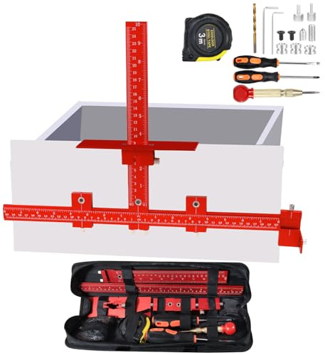 New Cabinet Hardware Jig Tool Set - Aluminum Alloy Cabinet Handle Jig – with Automatic Center Punch,Adjustable Drill Guide Cabinet Handle Template Tool of Door Drawer Front Handles and Pulls - Red