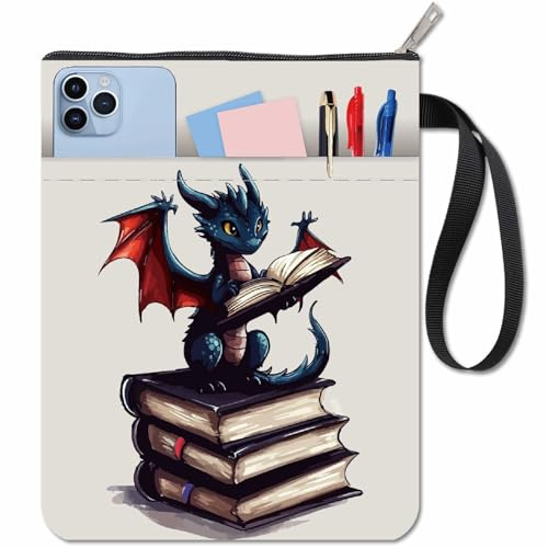 craspire Buchhülle Mit Drachenmotiv Buchschutz Für Taschenbücher Waschbarer Bucheinband Aus Stoff Mit Reißverschluss Und Zusätzlicher Hüllentasche Für Buchliebhaber Geschenke Für Klassenkameraden