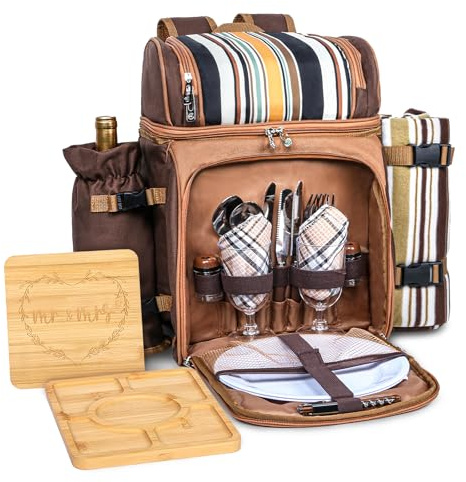 Hap Tim Picknickkorb-Rucksack für 2 Personen mit Decke, 2 Charcuterie-Brett, Verlobungsgeschenke für Paare, Geschenkideen für Hochzeit, Einweihung, weißer Elefant, Brautduschen