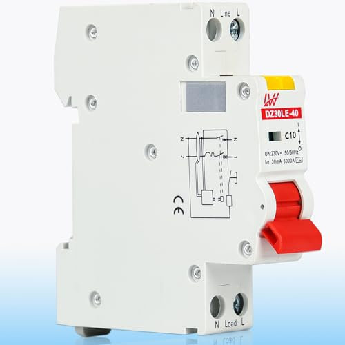 Warmfay FI/LS-Schalter Kompakt RCBO Typ C 30mA C10 230V, Fehlerstromschutzschalter 1P+N 6kA, RCD-Geschützter Leistungsschalter 35mm DIN Schienen Montage, Kurve C