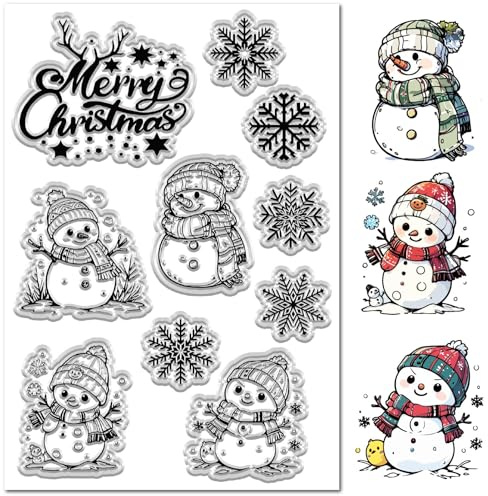 craspire Transparente Stempel Frohe Weihnachten Schneemann Schneeflocke Winterurlaub Wiederverwendbar Weihnachtsthema Transparente Silikonstempel Für Scrapbooking Journaling Prägen Papier Karten