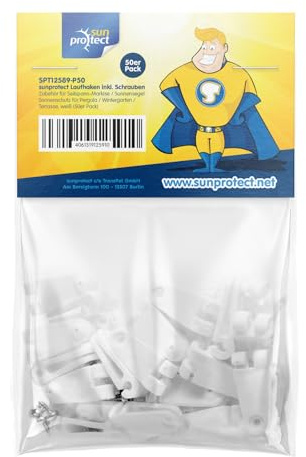 sunprotect 12589-50 Laufhaken, Zubehör für Seilspann-Markise/Sonnensegel/Sonnenschutz für Pergola Wintergarten Terrasse, weiß (50er Pack)