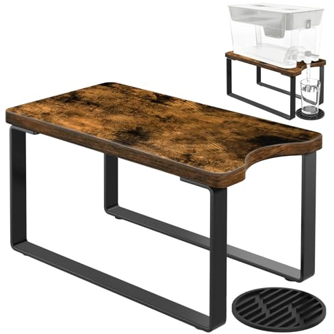 Water Filter Dispenser Stand Wood with Drip Tray - 7.5''W x 13.5''D x 7''H | Sturdy and No Wobbling, Metal Stand Designed for Brita Filter, Compatible with Zero Water, PUR, Waterdrop etc