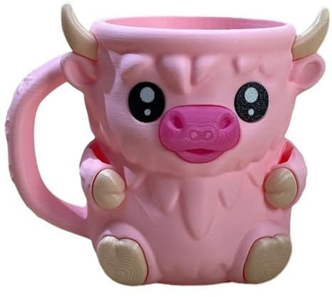 Portavasos de Helado Reutilizables con diseño de Vaca de Las Highlands, Impresos en 3D, con cajón for refrigerios y asa, for los Amantes de Las Vacas de Las Highlands.(Pink,Without S
