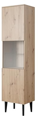 PAWS MEBLE Bergen WT50 Eiche Artisan – Skandinavische Standvitrine 51 cm – Push-to-Open – Holzfüße – Glaseinsatz + Stauraum