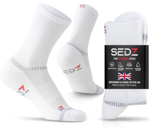 SEDZ Running Socks for Men & Women - Anti Blister, Cushioned & Breathable, Compression Support for Marathon, Trail & Long Distance Running - UK Manufactured (1 Pair)