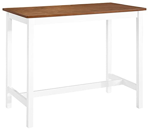 Ziaphsol Table de bar en bois massif - 108 x 60 x 91 cm - Marron et blanc - Placage en bois MDF laqué - Table haute à manger - Table de cuisine pour la maison et le restaurant - Table de salle à