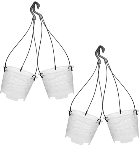 MOTHNUR 4 Juegos Macetas Colgantes de Plástico Transparente con Gancho Negro de Unidades Jardineras Interiores Transpirables para Orquídeas y Plantas Aéreas para Decoración de y Oficina