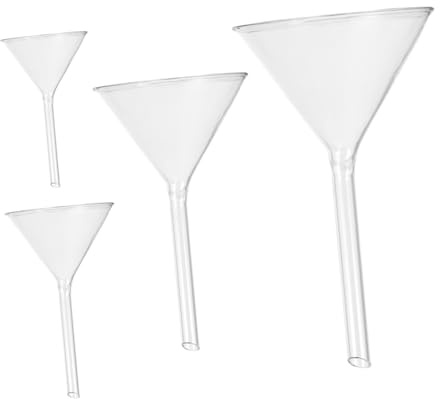 Lurrose Embudo Redondo de Vidrio para Laboratorio Alta Resistencia Térmica y Química, Juego de 4 Piezas Adecuado para Experimentos de Química y Transferencia de Líquidos