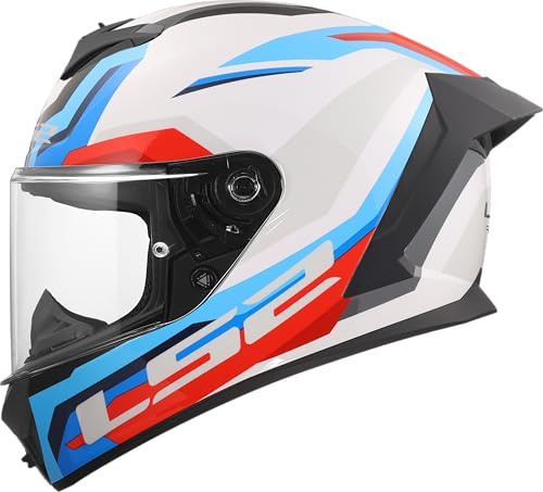 LS2 Helmets Integralhelm Modell FF820 Rapid III Hyper Weiß Blau und Rot Vollständig zugelassen 22.06 (M 57/58)
