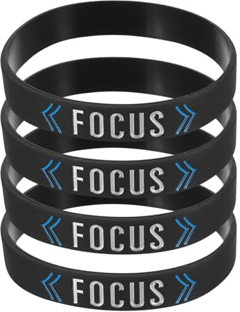 PATIKIL 4Pcs Focus Motivational Wristbands, Personalized Bands with Text Silicone Wristbands Custom Rubber Bracelets for Fitness Workouts Exercise, Black