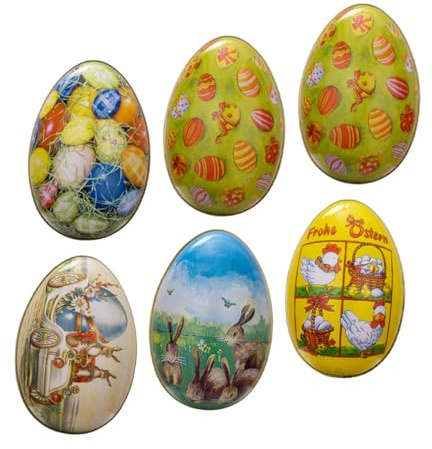 Homoyoyo 6Pcs Easter Egg Shaped Candy Storage Boxes Portable Tin Candy Holder for Jewelry Coins Spring Basket Stuffer Multi Color Egg Cases