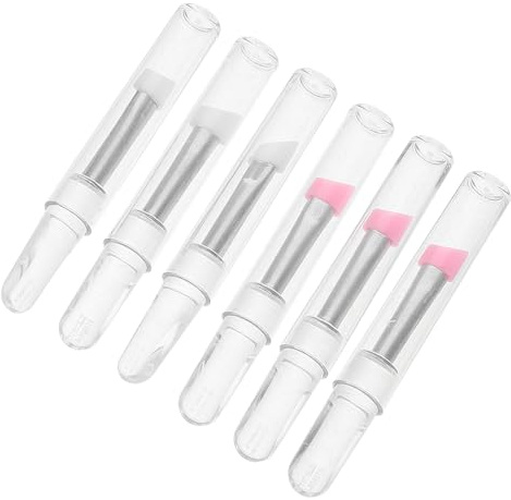 Mikikit y Aplicación Fácil de Silicona para Maquillaje de Ojos Juego de 6 Pinceles con Cabezal Angular Ideales para Sombras y Cuidado Facial, Color Rosa y Blanco