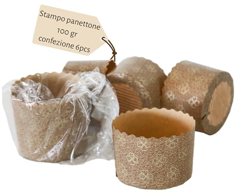 FESTA WOW Stampo per Panettone Alto in Carta 100gr Confezione da 6 Pezzi Pirottini Panettoni Professionali Usa e Getta 5x7 cm Alta Qualità
