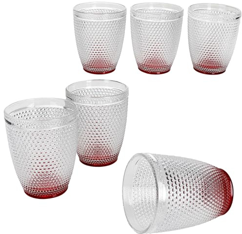 MamboCat Rubin Lot de 6 verres à eau, 200 ml, en verre texturé avec fond rouge, aspect transparent pour l'eau, les jus et les boissons gazeuses, design moderne