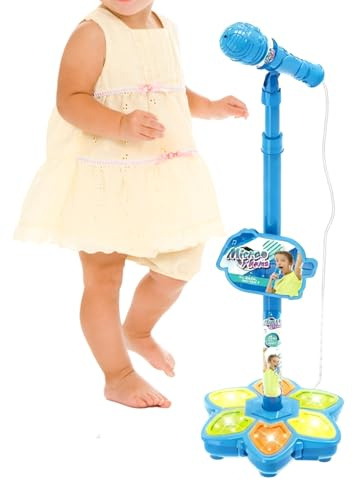 Microphone pour Jouet, Appareil Chanteur sans Fil avec lumière colorée, Jouet de Chant avec Support et Fonction karaoké, pour de Maternelle, Filles, fête d'anniversaire, Spectacle de scène