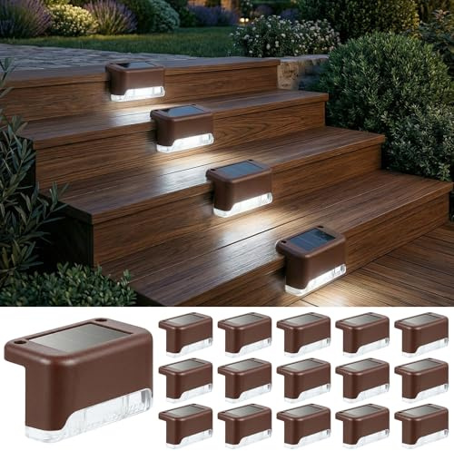 Qoosea Luci Solari da Giardino Esterno, 16 Pezzi Luce Solare Led per Scale Bianca Freddo, Impermeabile Luce Solare Faretto Lampade Solari per Scale Patio Sentieri Giardino Decor