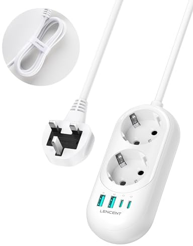 LENCENT UK-adapter, resegrenuttag av G-typ med 1,2 m kabel | Reseadapter i Storbritannien med 2 USB-A och 2 USB-C för London, Irland, Dubai, Malta och Skottland