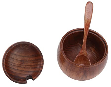 Sxhlseller Azucarero de Madera con Cuchara y Tapa, Tarro de Especias de Madera de Azufaifa para Almacenamiento de Condimentos de Sal en Cocina, Cafetería, Hotel y Contenedor de Uso Doméstico