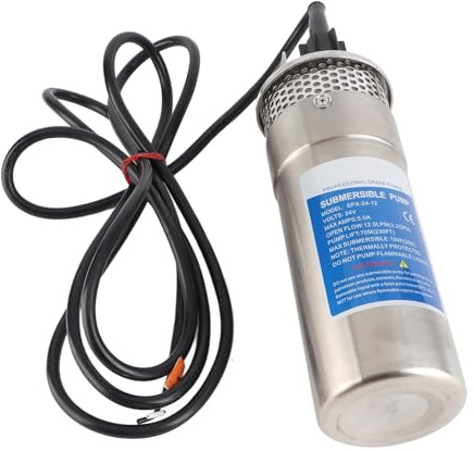 Wakects Bomba de Agua de Pozo Sumergible de 24 V, Bomba de Agua Solar de Acero Inoxidable 5 A 12 LPM 70 M de Cabeza Protección contra Funcionamiento en Seco para Estanque de Riego de Pozos Profundos