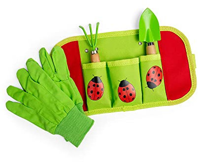 Bigjigs Toys Kids Gardening Set Belt - 4 Piece Garden Tools Set with Kids Gardening Gloves, Spade & Fork, Quality Outdoor Toys