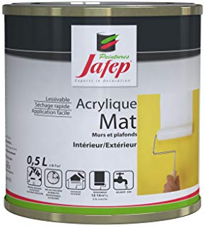 Peinture Acrylique Finition Mate 0,5L - Couleur Vanille - Surface entre 6 et 7 m² - Multi Supports - Sèche Rapidement - Peinture Murale - Utilisation Intérieur et Extérieur - Jafep