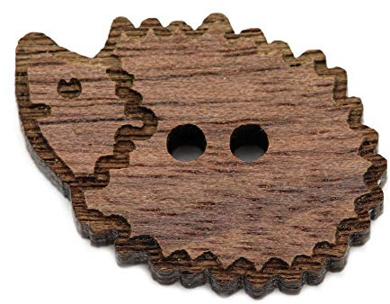 NaturSchatulle Botones de madera con diseño de erizo, 5 unidades, nogal, con 2 agujeros, para manualidades, costura, fabricación de joyas, costura, botones para niños