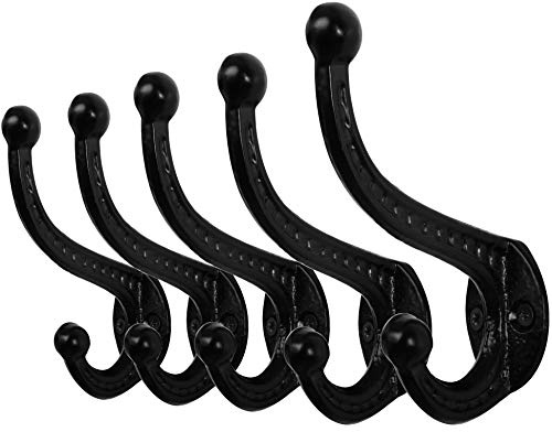 WEBI Ganchos para Abrigos,5 Hierro Fundido Gancho Perchero de Pared,Gancho Pared,Ganchos para Colgar,Colgador Pared,Percha Pared,Negro