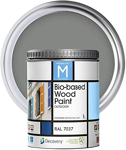 MASQUELACK M Impregnante per Legno Esterno - Grigio - RAL 7037-1 Litro - Protegge dall'Acqua, Umidità e Raggi UV - Vernice Naturale ad Alta Copertura e Rifinitura Semi Opaca - Asciugatura Veloce