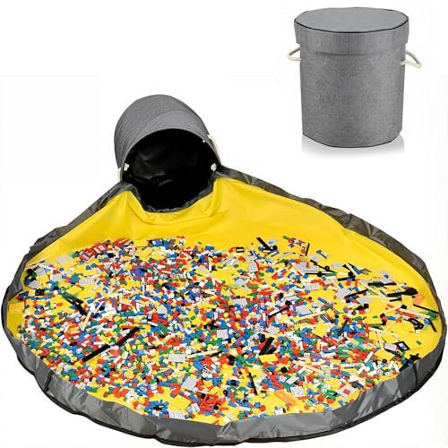 Aufräumsack Kinder, JOLY FANG Spieldecke Aufbewahrungsbeutel Kinderzimmer, Spielzeug Aufbewahrungskorb Deckel (Grau)