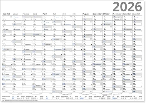 Großer Wandkalender XXL 2026 abwischbar in Blau mit Folienstift Jahreskalender 26 abwaschbar, Wandkalender groß, Plakat Kalender Jahresplaner mit Stift und Clip