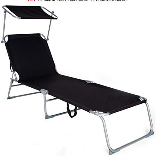 RYDZCLH Sonnenliege, Liegestuhl, Gartenliege, Extra Groß,188 X 56 X 25 cm, Bis 105 Kg Belastbar, Mit Sonnendach, Rückenlehne Verstellbar, Klappbar, Garten, Balkon, Terrasse, Schwarz