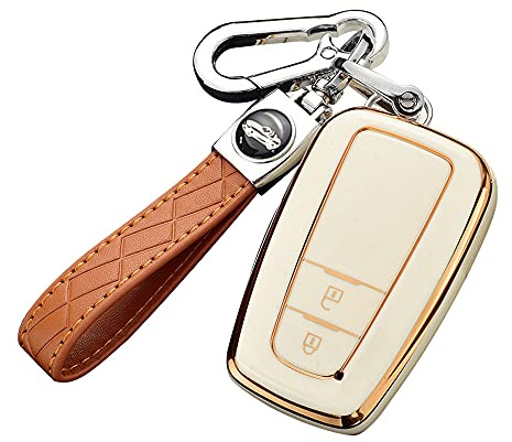 ontto Autoschlüssel Hülle Cover Passt für Toyota CHR C-HR Prado Prius Camry Corolla RAV4 2017-2019 Zubehör Schlüsselbox Schlüsselhülle Schlüsselanhänger Schlüssel Schutz Etui 2 Tasten-Beige