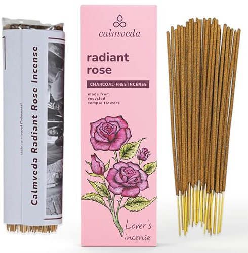 Calmveda Rosa Set Bastoncini Incenso - (80 incenso naturale) Incenso Bastoncini Naturali Senza Carbone Utilizzando Fiori Riciclati | Incensi Naturali Romantico Per Promuovere Amore E Cura, set incenso