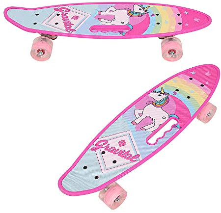 Skateboard Komplett 23×6 Zoll Skateboards Kinder Skateboard Rosa für Mädchen Anfänger Skateboards aus PVC mit PU-Blitzräder (#3 Einhorn)