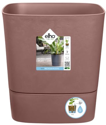 Elho Greensense Aqua Care Carré 30cm Pot de Fleur - Brun Argile | L 29.5 x W 29.5 x H 30.2 cm | Soucoupe Intégrée | Convient pour une Utilisation Intérieure et Extérieure