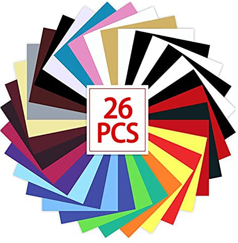 Plotterfolie Textil, 26 Stück Flexfolie Plotter Textil 30.5 x 25.4cm für Silhouette Cameo, Transferfolie textil zum Aufbügeln für T-Shirt, Kleidung, Bügelfolie Plotter für Textilien (20 Farben) (Bunt)